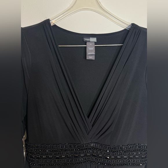 Bisou Bisou Black 3/4 Sleeve Dress with Beaded Detail Comfortable Flattering - Picture 4 of 10